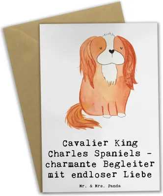 Produktbild von Mr. & Mrs. Panda Grußkarte Cavalier King Charles Spaniel Begleiter - Weiß - Geschenk, treue Freunde, weihnachtskarten, loyal, charmante, charmant, Klappkarte, Grußkarten