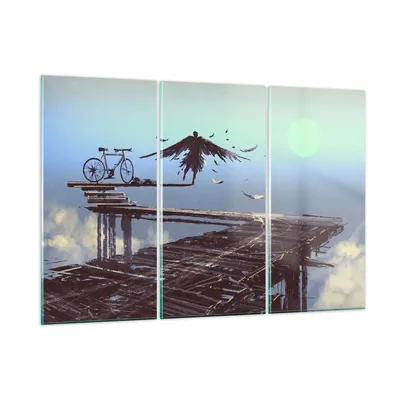 Produktbild von Bilder auf glas - Vogel Fahrrad modern - 165x110cm - Glasbilder - Wandbilder - Kunstdruck - zum Aufhängen bereit - Wanddekoration aus Glas - Glas Bilder - Wandbild auf Glas - 3 Teile - GCE165x110-3721