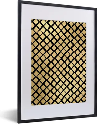 Produktbild von MuchoWow® Gerahmtes Poster Muster - Kariert - Gold 30x40 cm - Poster mit Schwarzem Bilderrahmen Wandposter Rahmen Foto Bilder - Wandposter Schlafzimmer