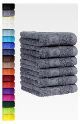 Produktbild von 6er Set Gästehandtücher - Handtücher mit Aufhängeschlaufe aus weicher Baumwolle in 30x50 cm -  Standard 100 e Gästetücher - Anthrazit