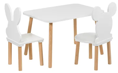 Immagine prodotto di Set da pranzo per bambini con tavolo e 2 sedie, mobili in legno per bambini