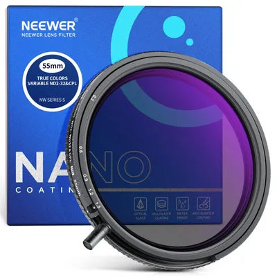Produktbild von NEEWER 55mm True Colors Variabler ND Filter ND2-ND32 & CPL, 2 in 1 einstellbare traldichte und Zirkulare Polarisationsfilter, mehrfach beschichtetes HD Optisches Glas Zubehör/Aluminiumrahmen