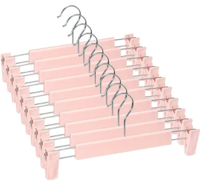 Produktbild von Rockbügel und Kleiderbügel - Mit verstellbaren Antirutsch-Clips - Für Hosen Socken Röcke und Mäntel - 10 Stück Rosa