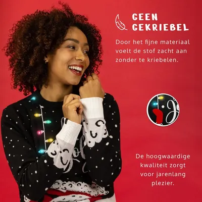 Zdjęcie produktu dla JAP Christmas Brzydki sweter świąteczny z lampkami Holly jolly - 100% z recyklingu - Uni  damski i męski - Czarny - Rozmiar L