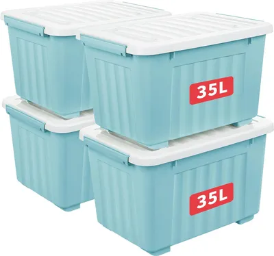 Produktbild von Praktisches Set von 4 großen Aufbewahrungsboxen mit Rollen und Deckel für Zuhause und Büro