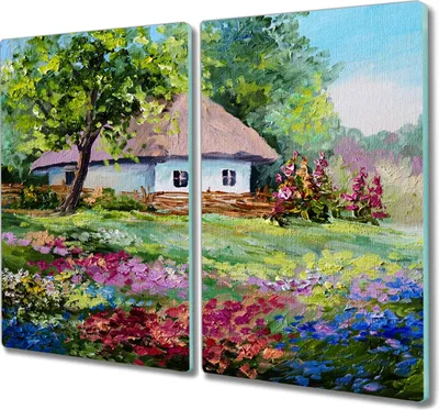 Produktbild von Coloray Küchenbrett Kochplattenabdeckung Hackbrett Schneidebrett Herdabdeckplatte 2x30x52 cm - Wiese