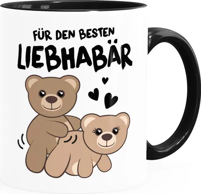 Produktbild von Kaffee-Tasse Liebe lustig Bär Geschenk Partner Mann Liebhaber Jahrestag Valentinstag Moonworks® weiß-innen-schwarz standard