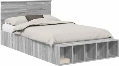Produktbild von vidaXL Bettrahmen mit Regal Graues Sonoma 120 x 200 cm Holzwerkstoff
