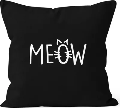 Produktbild von Kissenbezug Kissen-Hülle Deko-Kissen 40x40 Katze Meow Miau Cat Baumwolle MoonWorks® schwarz 40cm x 40cm