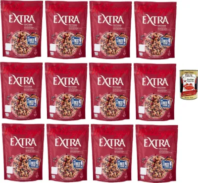 Produktbild von Extra Frutti Rossi Knusprige Haferflocken mit Rote Früchte, Früchten 12x 375 g Packung + Italian Gourmet polpa 400g
