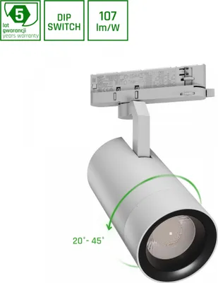 Productafbeelding van PAVA 2 LED-spots voor railsysteem, 3-fasen, 19-42W, 20/45° stralingshoek, traalwit, wit
