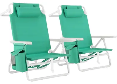 Immagine prodotto di Set di 2 sedie da spiaggia pieghevoli – Sedie da campeggio portatili – Schienale regolabile in 5 posizioni – Leggere e trasportabili – Con braccioli – Verde
