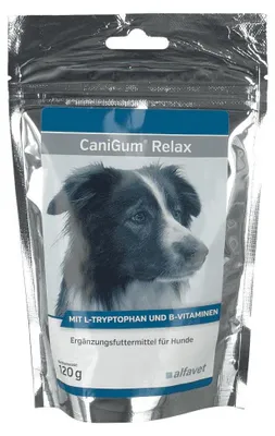 Produktbild von Canigum Relax von alfavet 120g Hunde Entspannung Stresslinderung Kaudrops