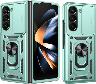 Image de Etui pour Samsung Galaxy Z Fold 6, étui en silicone avec anneau de protection, protection de l'appareil photo Vert