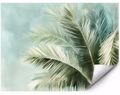 Produktbild von Selbstklebende Fototapete Tropische Palmenblätter in Aquarellgrün für moderne Interieurs 300x210 cm