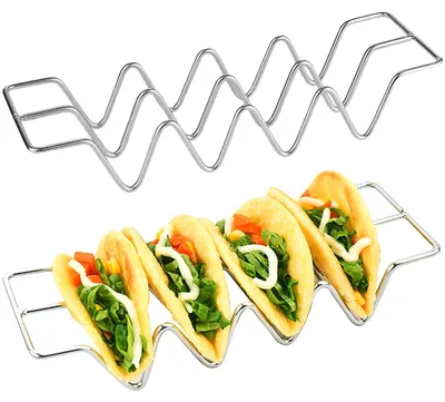 Taco-Halter aus Edelstahl, 2 Stück, für bis zu 4 Tacos, Silber