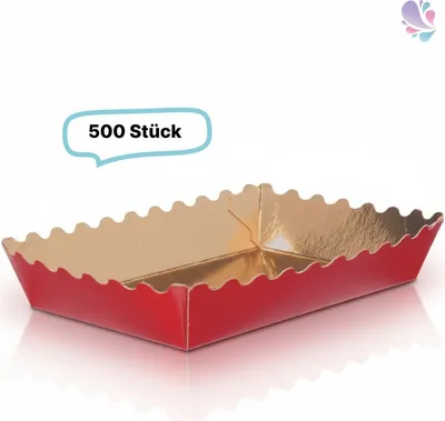Produktbild von Gebäckschalen, Papier-Schalen, verschiedene Farben und Größen, 500 Stück, aluminiumfrei, gewellter Rand : Farbe - rot/ gold, Größe - 148 x 123 x 30 mm Farbe: rot/ gold Größe: 148 x 123 x 30 mm