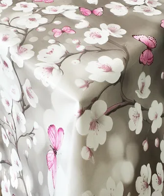 Produktbild von PVC Tischdecke KAYA grau rosa Blüten NEU Wachstuch abwaschbar - Breite & Länge wählbar Frühling Japan, Größe:140 x 280 cm