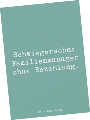 Produktbild von Mr. & Mrs. Panda Postkarte Spruch Schwiegersohn Manager - Meeresbrise - Geschenk, Ansichtskarten, Beziehung, Postkarten, Schwiegereltern, Weihnachten, Geschenke, Freude
