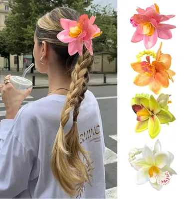 Produktbild von XFSRG 4 Stück Orchideen Haarklammern Blumen Haarspangen Orchidee Haarspange Phalaenopsis Haarspange Hawaii Blumen Haarklammern Haarschmuck für Damen Mädchen Frisuren Alltag Party Urlaub (A)