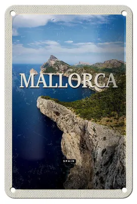 Produktbild von Blechschild Reise 12x18cm Mallorca Spain Meer Berge Retro Dekoration