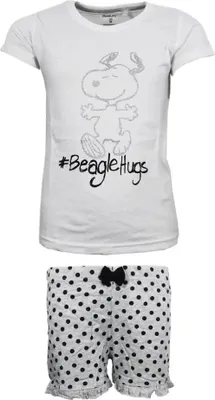 Produktbild von Snoopy Mädchen kurzarm Pyjama Schlafanzug Shirt Shorts – Weiß / 140