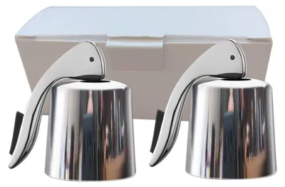 Image de INF Bouchon de vin expansible en acier inoxydable avec poignée plastique intégrale – Lot de 2 en boîte, conservation hermétique Argent