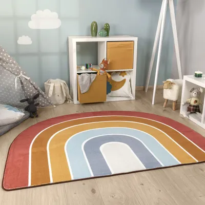 Produktbild von Kinderteppich waschmaschinenwaschbar Regenbogen Kindermotiv Kinderzimmer schmutzabweisend Mehrfarbig Sonderform 120x160RA | 100% Polyester