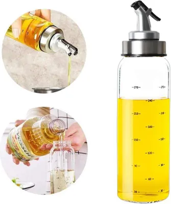 Zdjęcie produktu dla 2 szt. Szklany dozownik oleju i octu bezkapkowy, 300 ml, z podziałką i wylewką