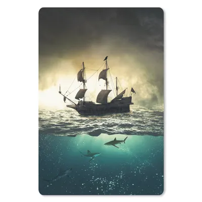 Produktbild von MuchoWow® Mauspad Mousepad Boot - Hai - Meer 18x27 cm - Mousepads - Maus Mat - Pad - Mausunterlage