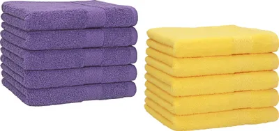 Produktbild von Betz 10 Stück Gästetücher 30x50 cm PREMIUM 100% Baumwolle Set  Farbe: lila und gelb