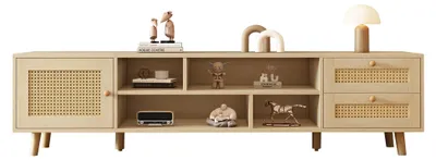 Immagine prodotto di Mobile TV - Mobile per TV - Mobile TV - Mobile TV con ante - Mobile TV in legno effetto legno e rattan - Adatto per televisori da 70 pollici