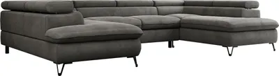 Produktbild von Wohnzimmersofa U-form, Eckcouch, Schlaffunktion und Bettkasten - PETER U - Velvet - Dunkelgrau