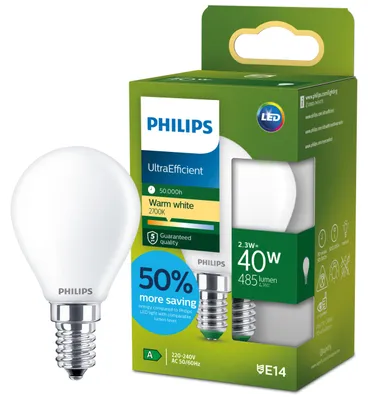 Produktbild von Philips Filament-Lampe, Tropfenform, matt 40W P45 E14, 2,3 W, 40 W, E14, 485 lm, 50000 h