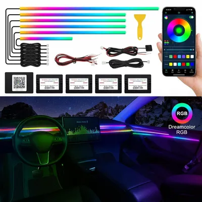 Obrázek produktu pro LED interiérové osvětlení pro auto, RGB, Dreamcolor, 6v1, 175 palců, 593 LED diod, ovládání přes aplikaci, ovládání zvukem