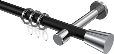 Produktbild von Interdeco Gardinenstange / Vorhangstange Schwarz / Chrom, Typ Prestige Sitra (Konus), 20 mm Ø 1-läufig, 120 cm