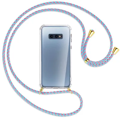 Produktbild von Handykette Backcover-Schutzhülle mit Band (Metall goldfarben) für Samsung Galaxy S10e - pink/mint
