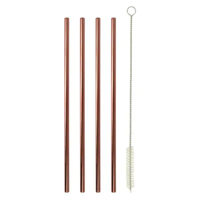 Produktbild von Metaltex 253184000 Trinkhalme INOX in Kupferfarbe gerade 4 Stk. mit Reinigungsbürste / Strohhalme