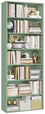 Zdjęcie produktu dla Regał do salonu – regał stojący z drewna – 7 półek – 60 x 23,5 x 209,5 cm – nowoczesny design – zielony