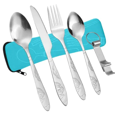 Productafbeelding van Campingbesteck Set van 6, Roestvrij Stalen Bestek met Tas