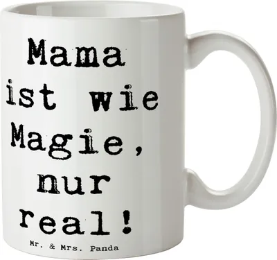 Produktbild von Mr. & Mrs. Panda Teetasse Spruch Magische Mama - Weiß - Geschenk, Verwandte, Becher, Tasse, Zuneigung, haferl, Kaffeebecher, Mutterschaft, Fürsorge, einzigartige Designs