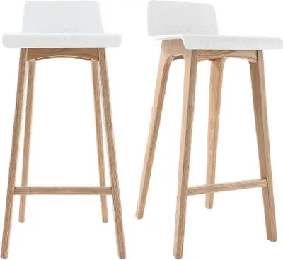 Produktbild von Miliboo - Skandinavischer Barhocker in Weiß und helles Holz H75 cm (2er-Set) BALTIK
