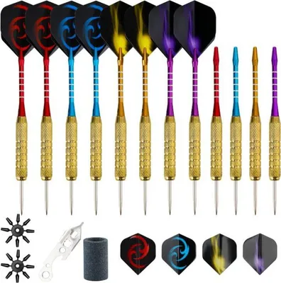 Produktbild von Belle Vous 12er Pack Profi Dartpfeile Steeldart - Dartpfeile 18 g Dartpfeile Metallspitze & Bunte Aluminium-Dart Schäfte, Flights & Protektoren - Dart