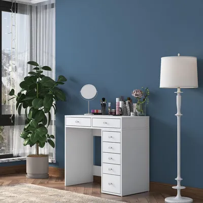 Image de Rivello - Coiffeuse, 90x45x82h cm Blanc, Miroir Inclus
