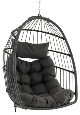 Image de Fauteuil suspendu pliable en rotin synthétique avec coussin, gris