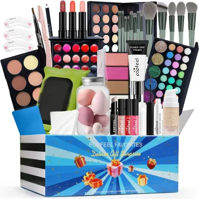 Produktbild von Make-up Set Mädchen Schminkkoffer Lidschatten Lippenstift Puder Rouge Mascara POP009D