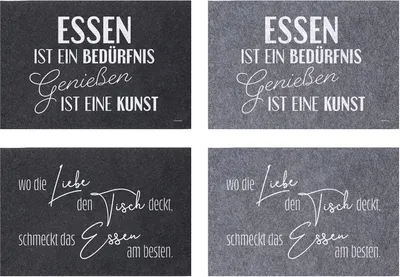 Produktbild von 4er Set Tischset aus Filz mit Spruch, ca. 45x30cm in grau und anthrazit