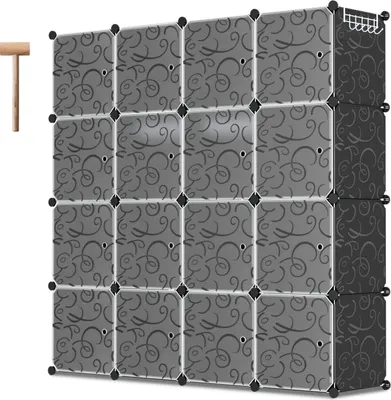 Produktbild von Jayseuw 12/16/20 Fächer DIY Kleiderschrank Regalsystem Standregal mit Tür aus Kunststoff Aufbewahrung Schrank Garderobenschrank - 16 Fächer