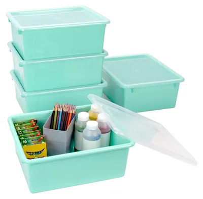 Aufbewahrungsbox tief, 5er-Pack, 25x30x13 cm, türkis, mit Deckel