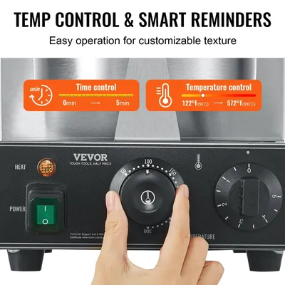Productafbeelding van VEVOR elektrische machine voor het maken van ijsvormen, commerciële wafelvormmachine, 1230 W, antiaanbaklaag, met temperatuur- en tijdregeling, handvat